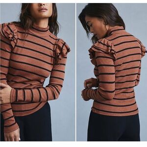 Anthropologie T.La Ruffled L/S Turtleneck Top, Size Small